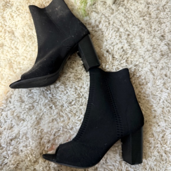 Shoes - Elegant Black Heeled peep, toe stylish, spring outfit going out Ankle Boots